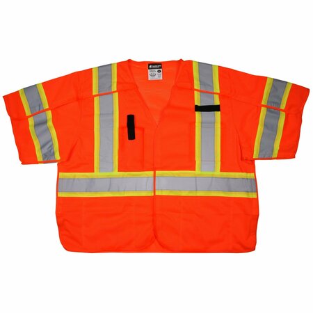 MCR SAFETY Garments, Class 3, Surveyor, FL Orange, Silv/Lime XL SURVCL3OXL